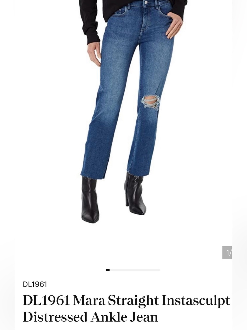 DL1961 Mara Straight Blue Distressed Straight Ankle Jeans